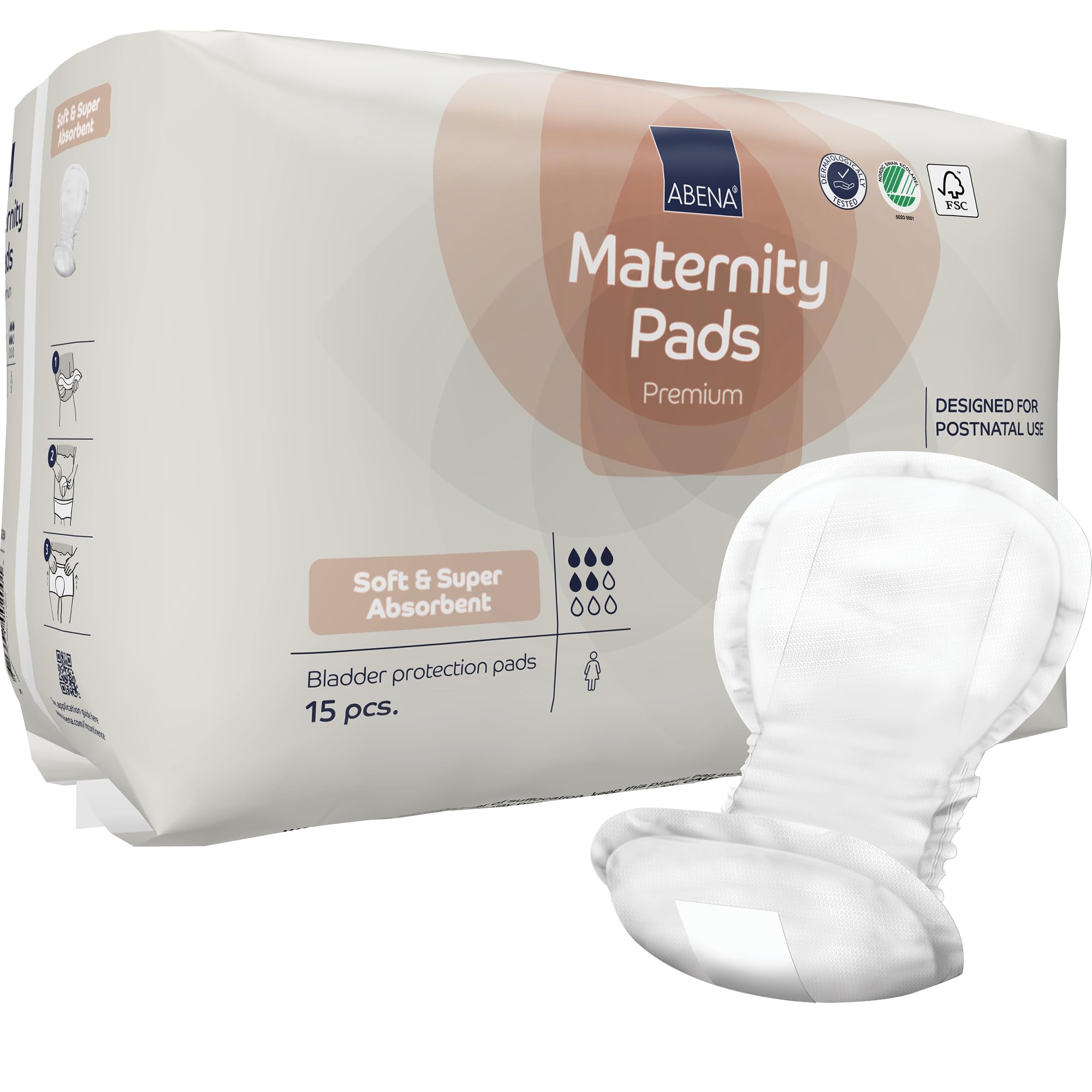 ABENAPremium Maternity Pads, Postpartum Essentials, Eco-Labelled, Extra Protection, After Birth, Breathable and Skin Friendly, Sustainable Incontinence Pads - 15PKThe Nordic Swan EcolabelThe Nordic Swan Ecolabel