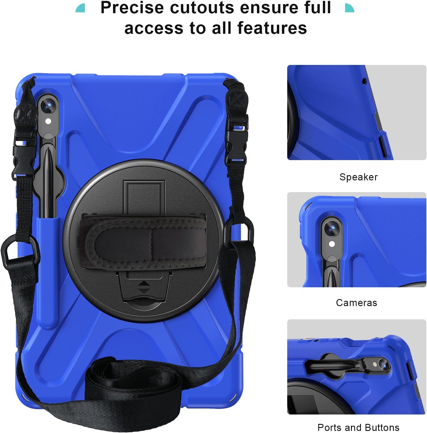 ProCase Rugged Case for Galaxy Tab S10 Lite 2025/S10 FE/S9 FE/S9/S8/S7 11" - with S Pen Holder, Heavy Duty Shockproof Cover with Hand Strap 360 Degree Rotatable Kickstand Protective -Black