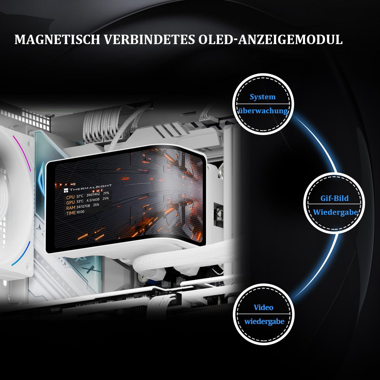 Thermalright Wonder Vision 360 TURBO ARGB Weiß CPU Flüssigkeitskühler, für AM5/Intel LGA1851/1700, 6,67 '' 3D gebogenen Bildschirm mit 2400x1080 Auflösungen, Magnetischer Panel-Bildschirm, 360mm Aio