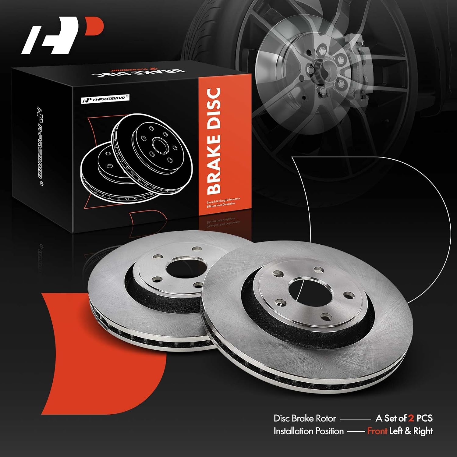 A-Premium 13.78 inch (350mm) Front Vented Disc Brake Rotors Compatible with Select Dodge and Jeep Models - Durango 2011-2020, Grand Cherokee 2011-2020, 2-PC Set