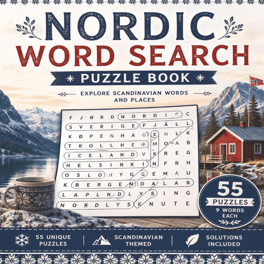 Nordic Wordsearch: A Scandinavian-Themed Puzzle Book with 55 Word Searches, 9 Words Each + Solutions
