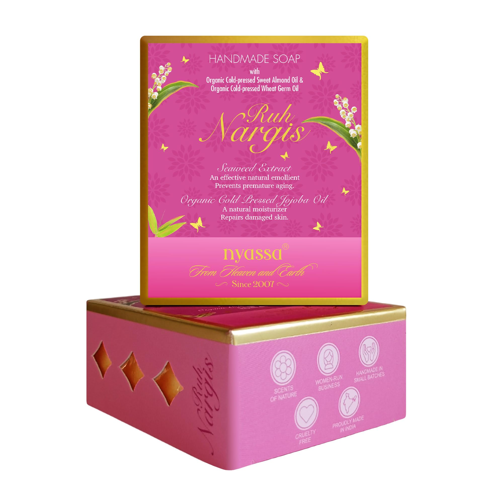 Nyassa Ruh Nargis Natural Handmade Bathing Soap | Seaweed Extract and Organic Cold-Pressed Jojoba Oil | All Skin Type 150gm