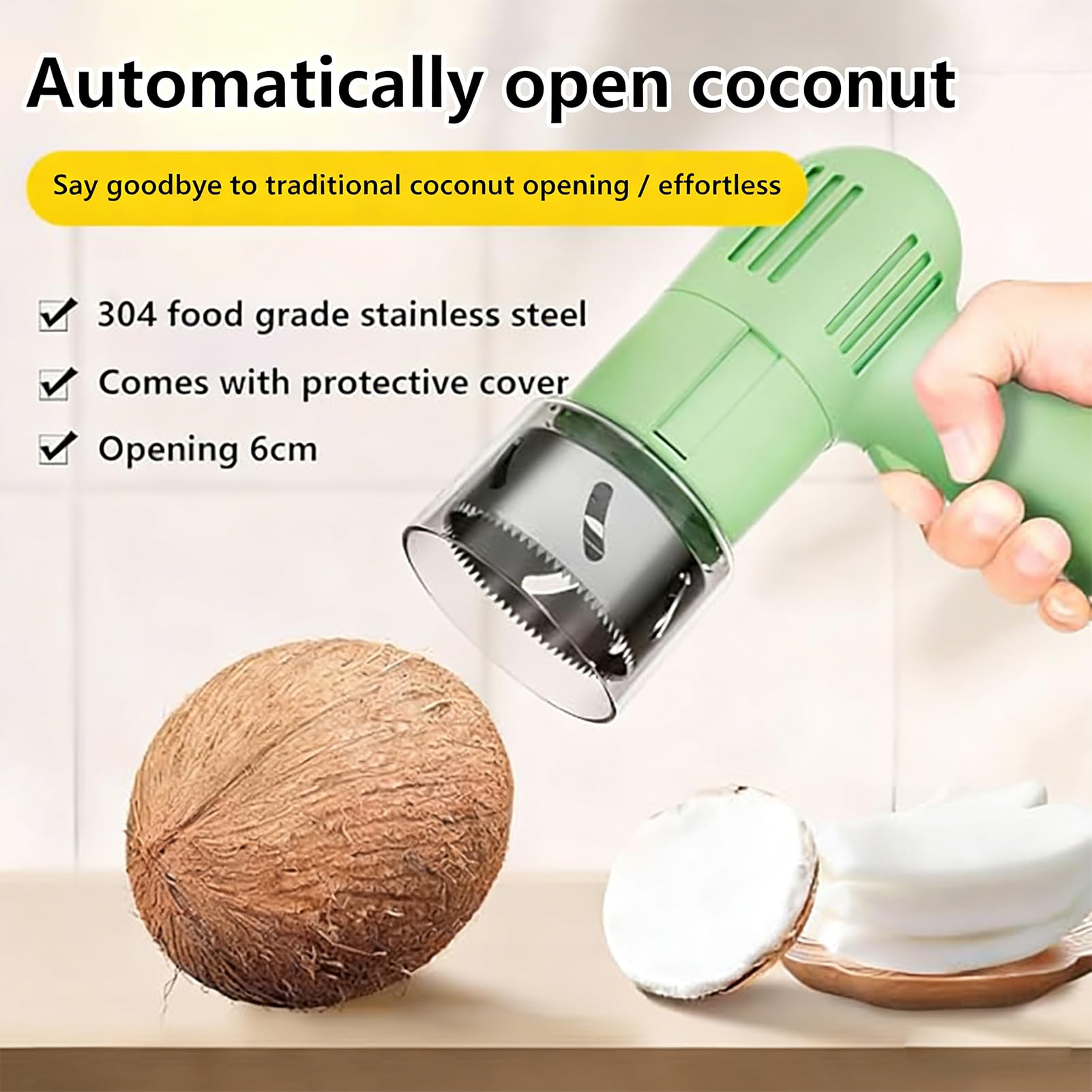 Máquina automática de apertura de coco, perforadora eléctrica con raspador, taladro inalámbrico para cocos jóvenes y maduros, herramienta de apertura profesional para uso doméstico y comercial