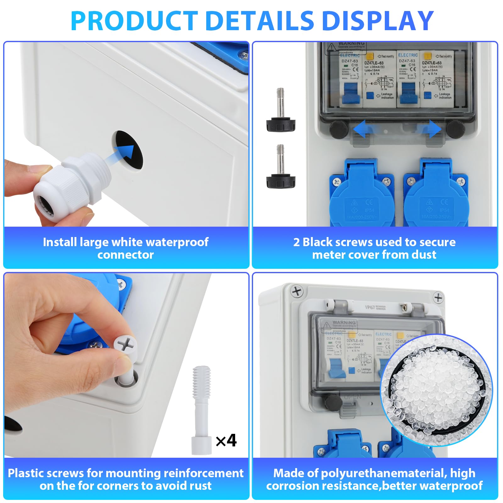 Distribuidor de Corriente 16A para Construcción, con Interruptor FI, IP67 Estanco, con 2 tomas de 230V, para Uso en Interiores y Exteriores, Talleres y Fábricas