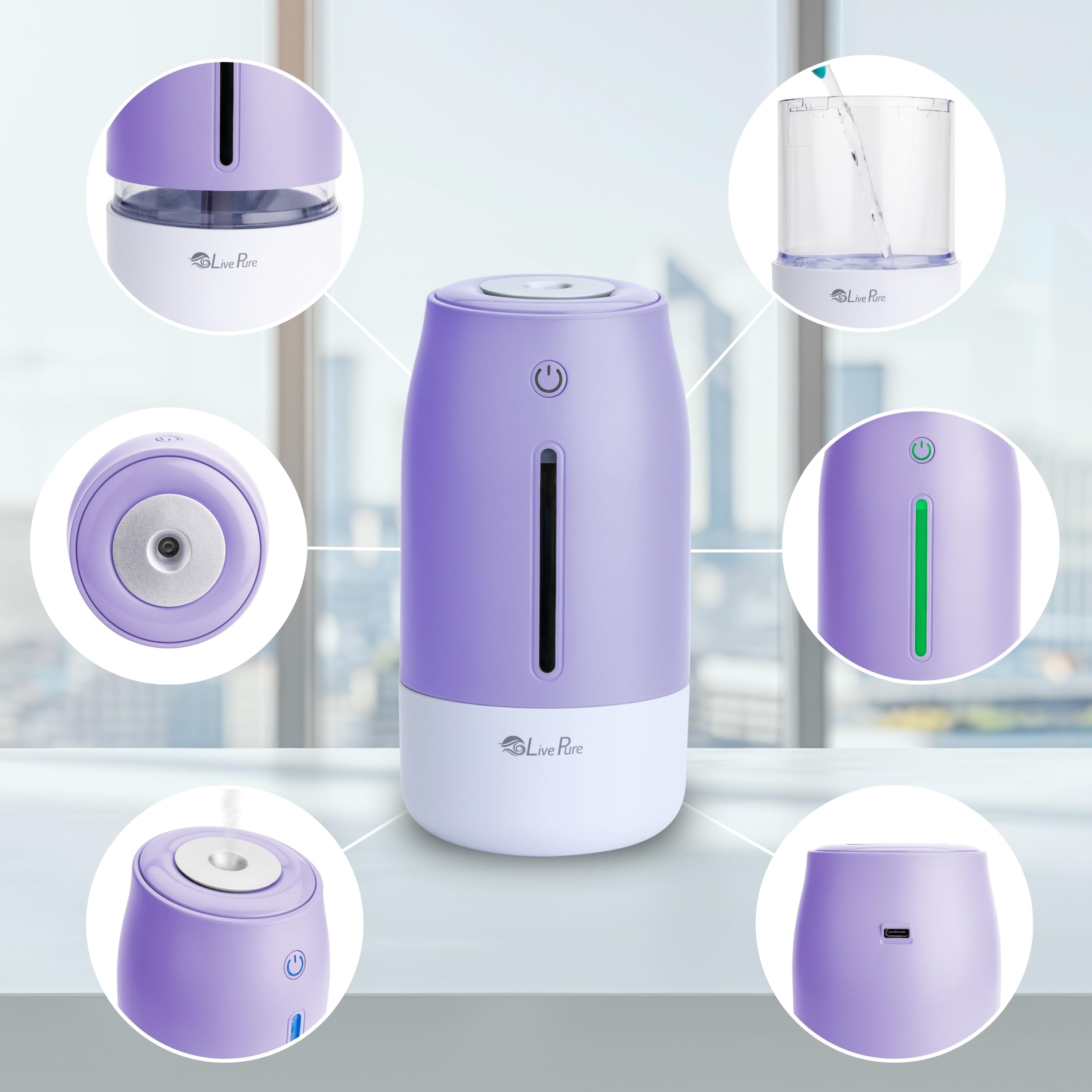 LivePure Humidificadores de niebla fría para dormitorio, humidificador pequeño para bebés, guardería, plantas, oficina. Humidificador ultrasónico de niebla fría con funcionamiento silencioso