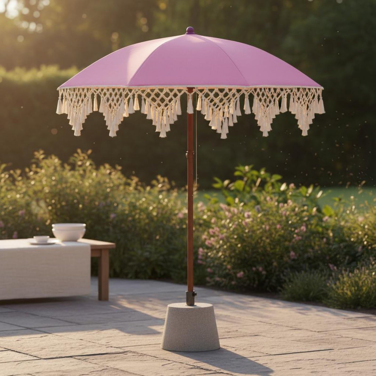 Parasol con Flecos Sombrilla de Jardín de Patio Estilo Artístico Tejido Nylon Protección Solar PA Adecuado para Patio Picnic Exterior