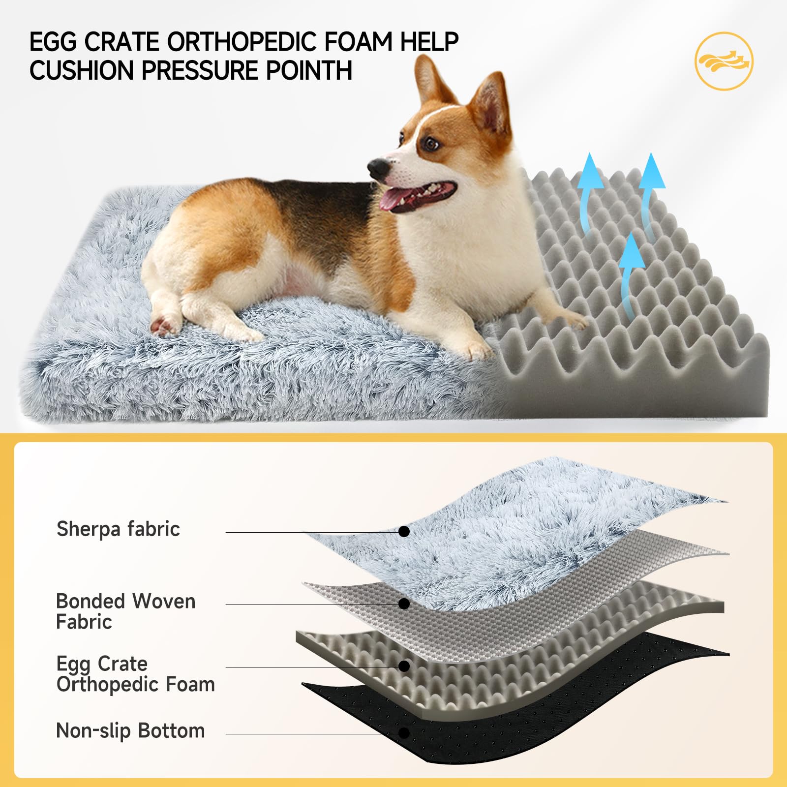 DONWEI Dog Bed Medium, Washable Dog Crate Mattress, Dog Cushion with Anti-Slip Bottom Pet Beds for Dogs 75x50x8cm, Grey - Image 3