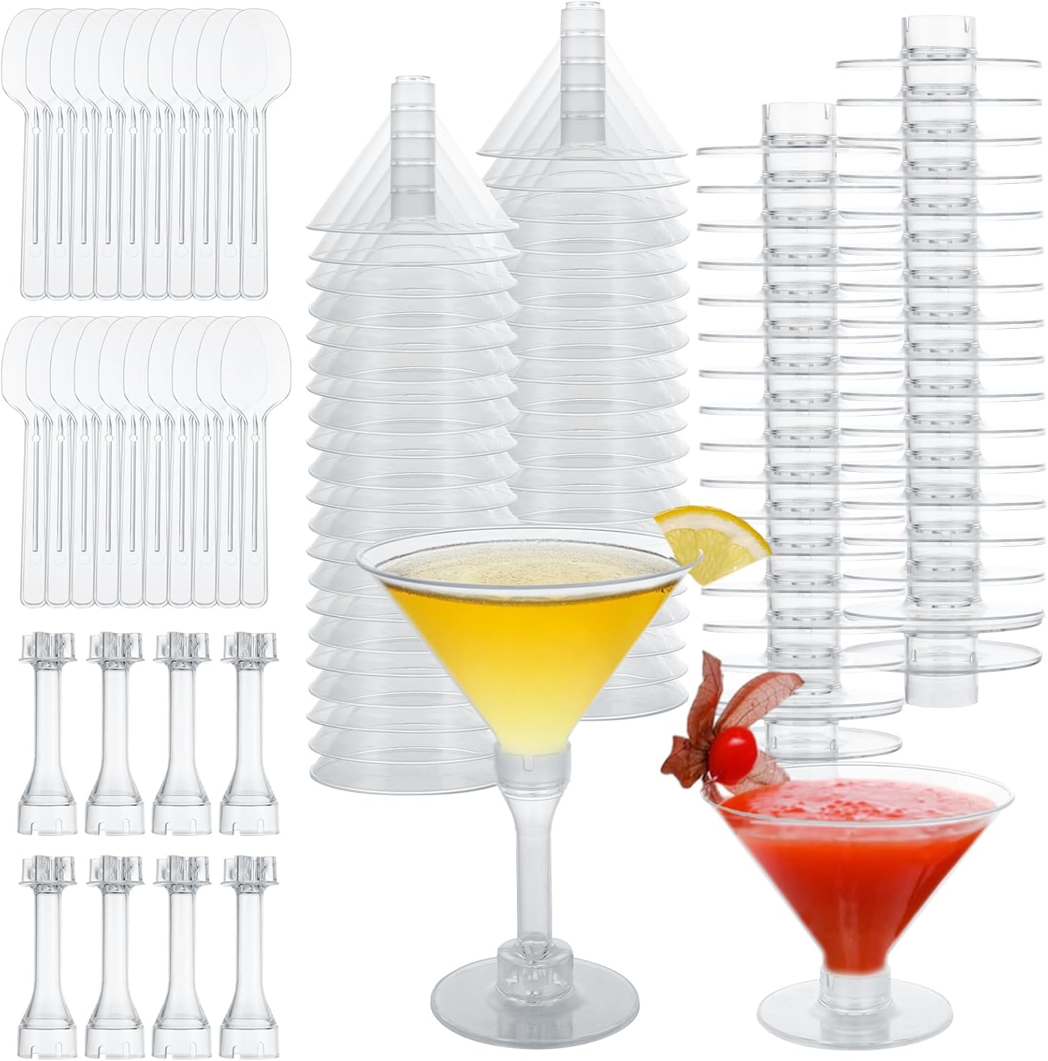 CYEAH 100 Set Plastic Martini Glasses, 5 oz Clear Cocktail Glasses, Tall Mini Martini Cups, Unbreakable Appetizer Dessert Cups for Margarita Wine Champagne Ice Cream Wedding Party Bar Event