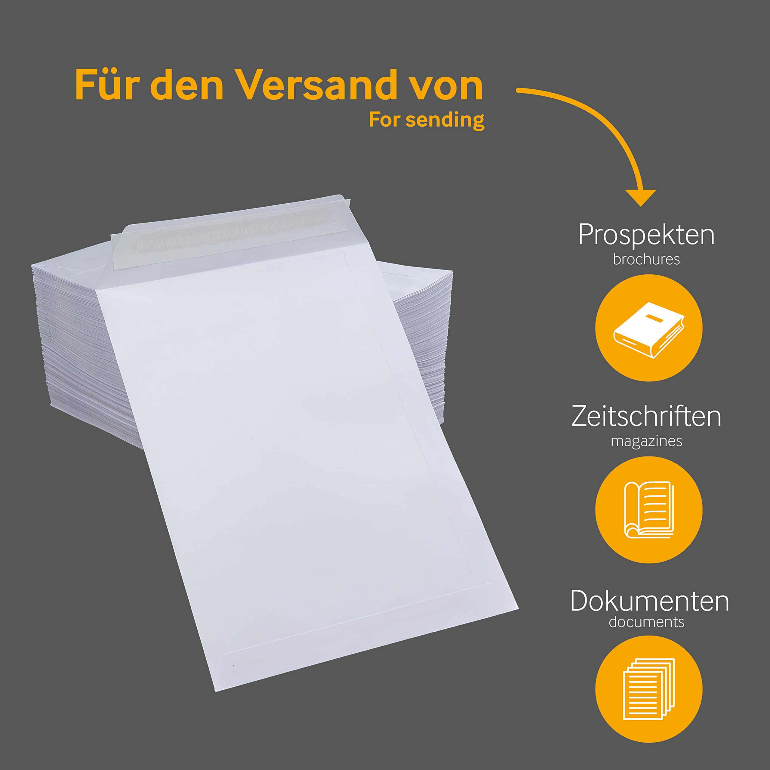 250 Stück, Versandtaschen, DIN E5, Haftklebung mit Abziehstreifen, Gerade Klappe, 100 g/qm Offset, Ohne Fenster, Weiß, Blanke Briefhüllen