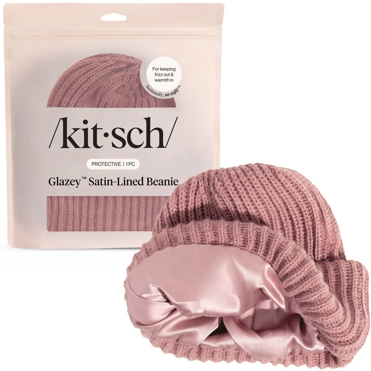 Kitsch Glazey Satin Lined Beanie for Men and Women Cozy Winter Hats for Men - Stylish Anti-Frizz Hat