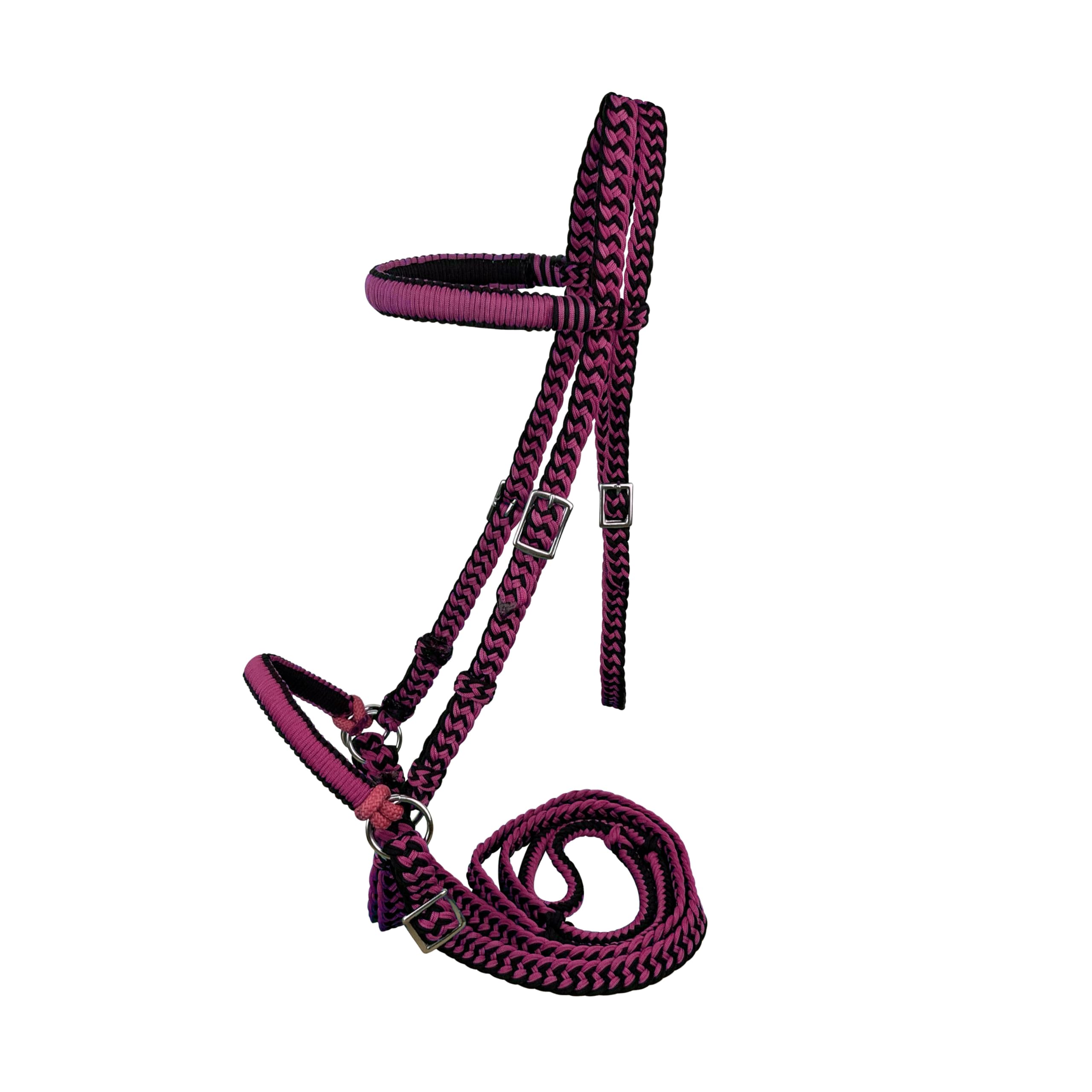 Braided Nylon Bitless Bridle w/Reins (Pink) โ image 1