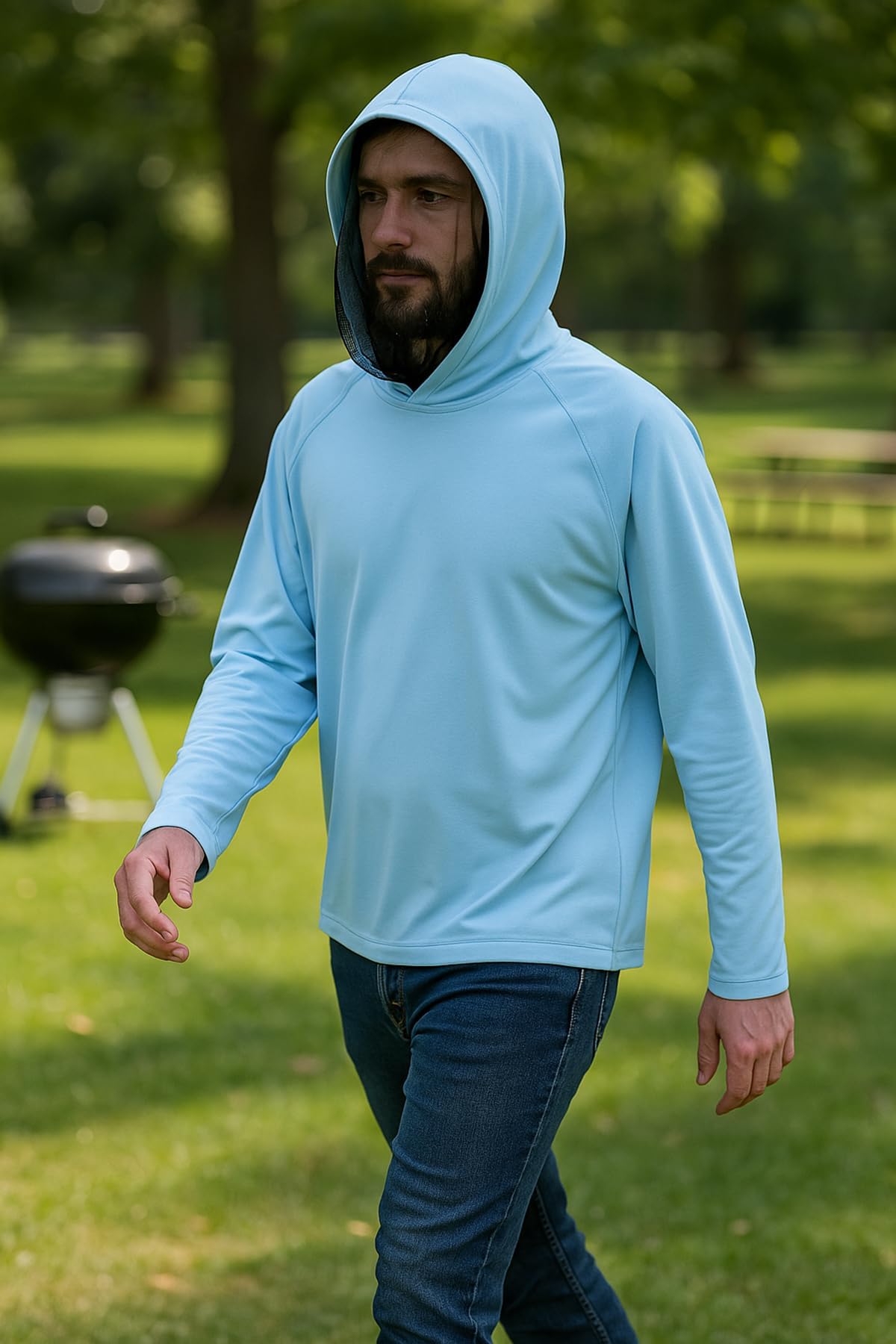 2-in-1 Cooling Mosquito Jacket with Hood for Men & Women - UPF 50+ Sun Protection with Adjustable Face Mesh, Long Sleeve Mesh Net Bug Hoodie, Lightweight & Breathable for Hiking, Camping, Fishing