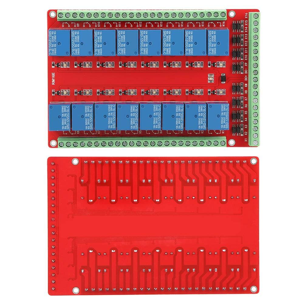 16 Channel Relay Module Two Way Isolated Type Optocoupler 16 Channel Relay Module Interface Board High/Low Level DC 5/12/24V 3 Types Optional(DC12V)