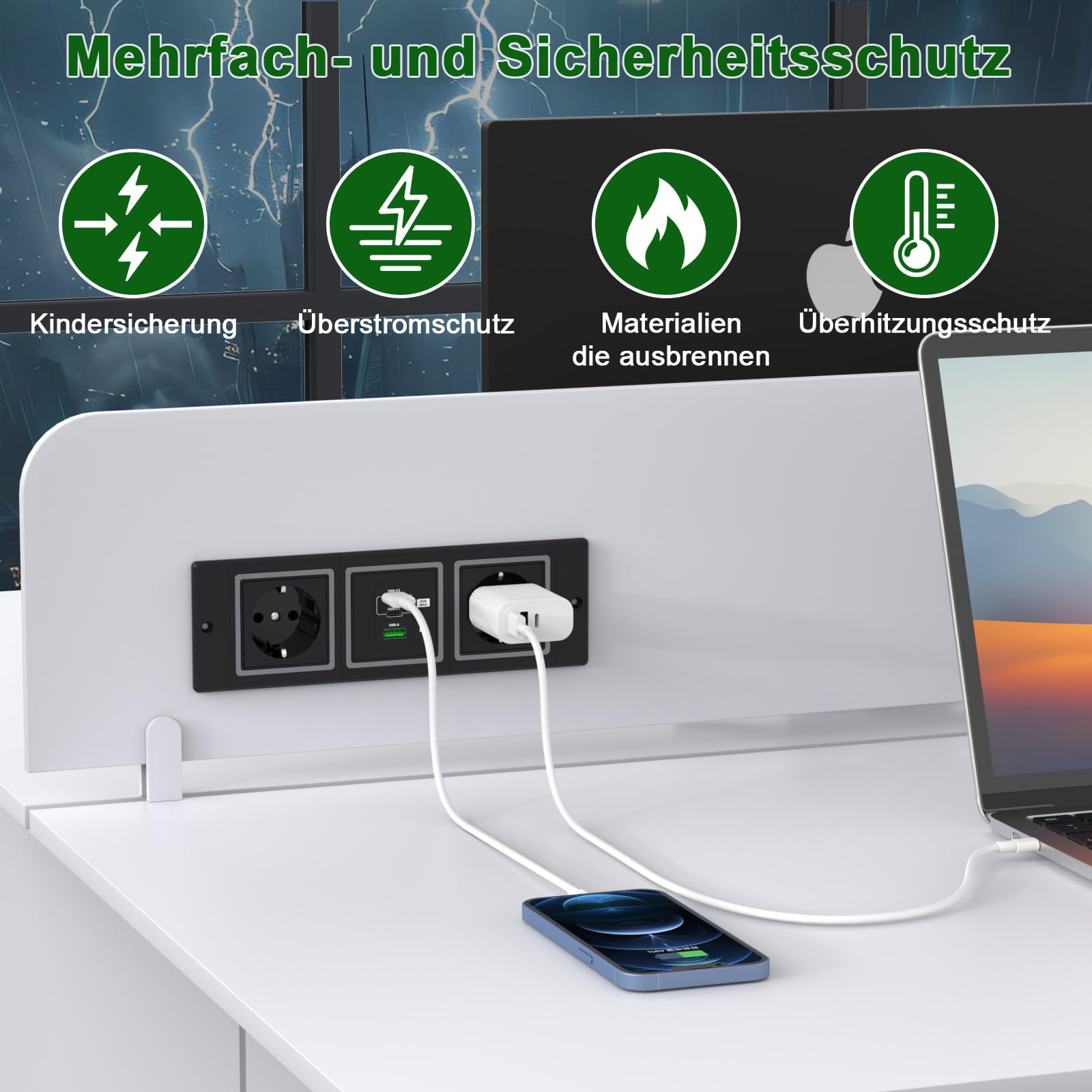 Ciabatta elettrica da incasso con PD 65 W USB C