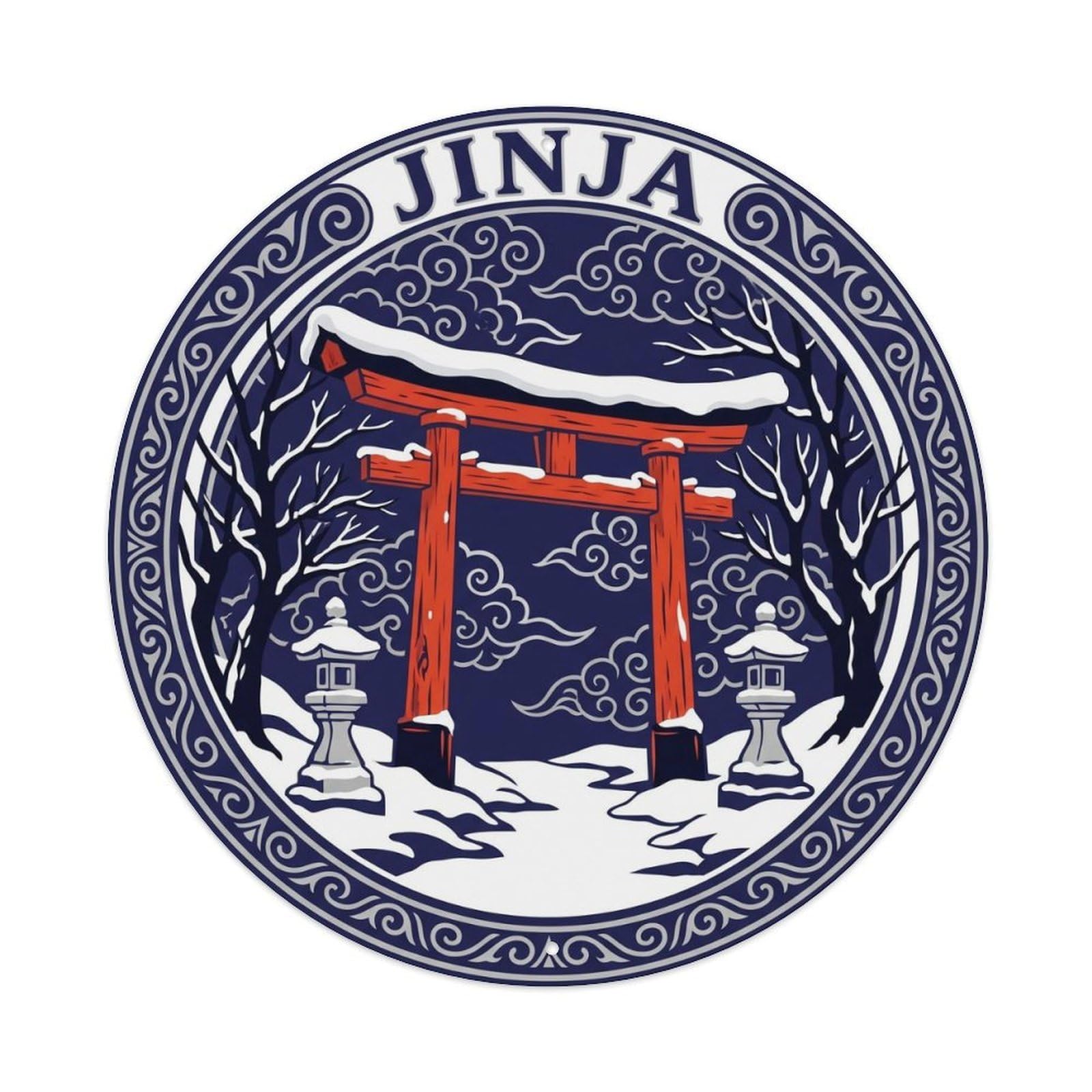 Olyhtr 8X8inch Classic Style Torii Snow Winter Heritage Travel Shrine Japan Indigo Metal Tin Sign