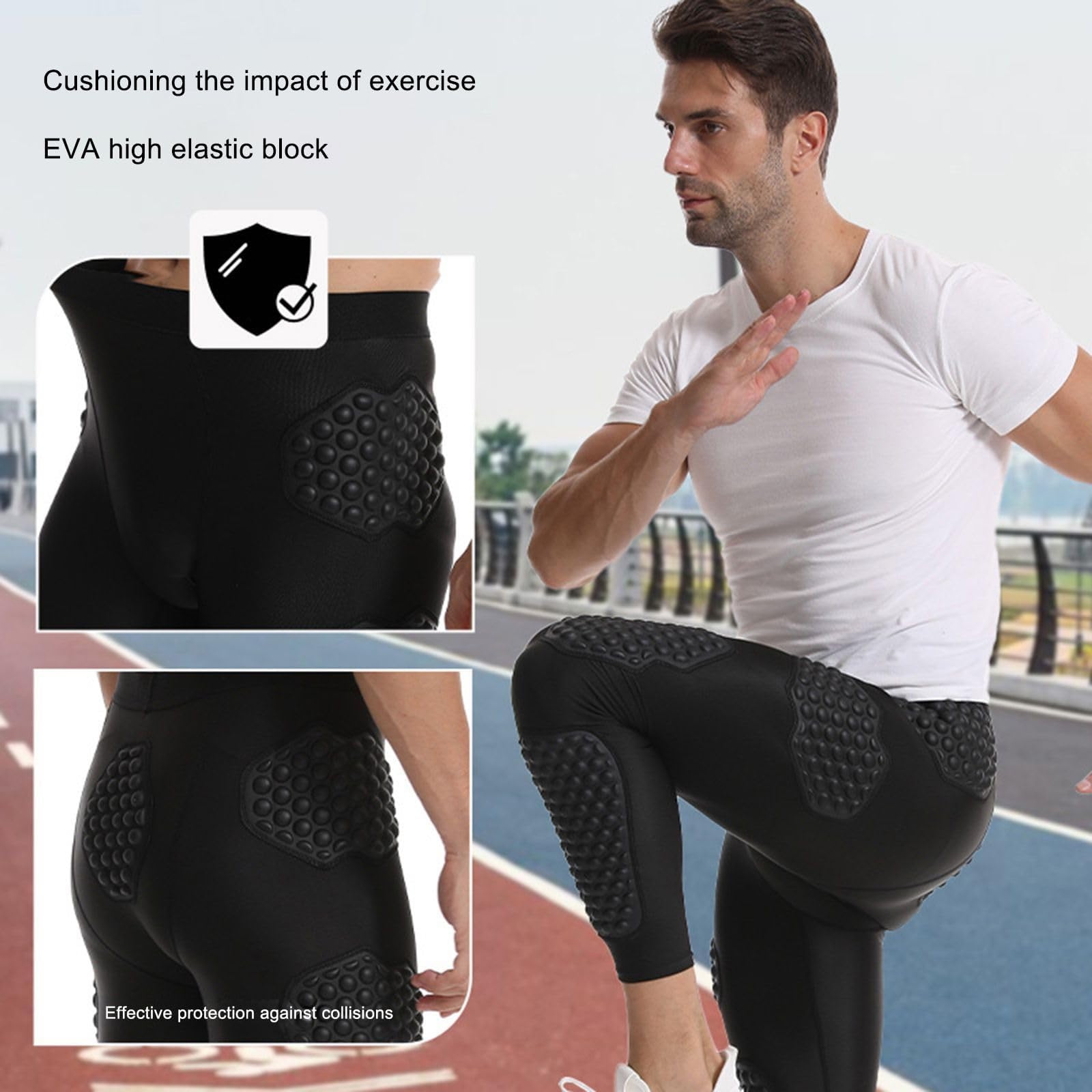 Pantalon de compression rembourré pour homme - Leggings athlétiques pour football, basket-ball, paintball - 12 chaussettes
