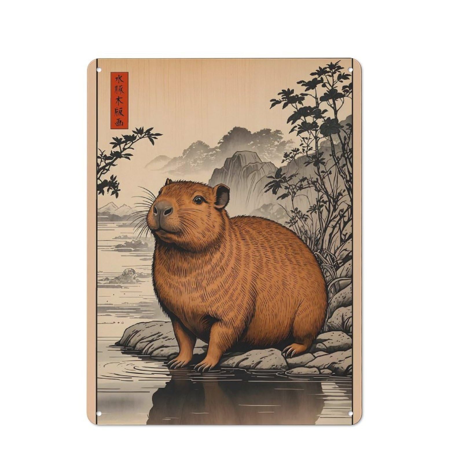 Junmoney Capybara Japan Vintage Tin Wall Plaque With Design 40X30cm, Country Vintage Cottage Wall Art For Kitchen, Cottage, Porch Or Garden Room