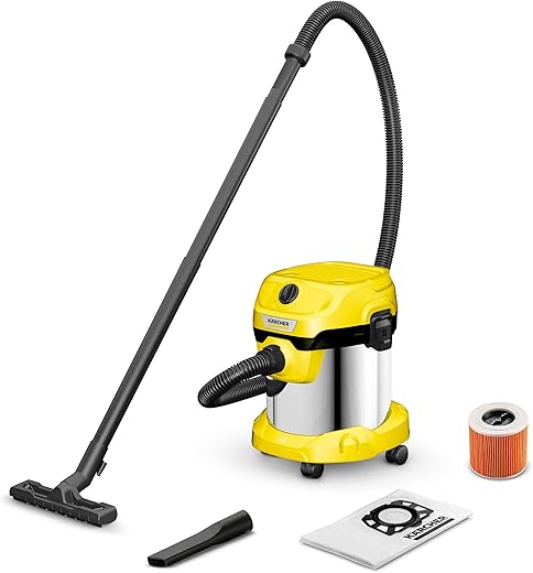 Kärcher Wet and Dry Vacuum Cleaner WD 2 Plus Steel, Blowing function, Power: 1000 w, steel container: 15 L, suction hose: 1.8m, incl. cartridge filter, floor & crevice nozzle, steel.