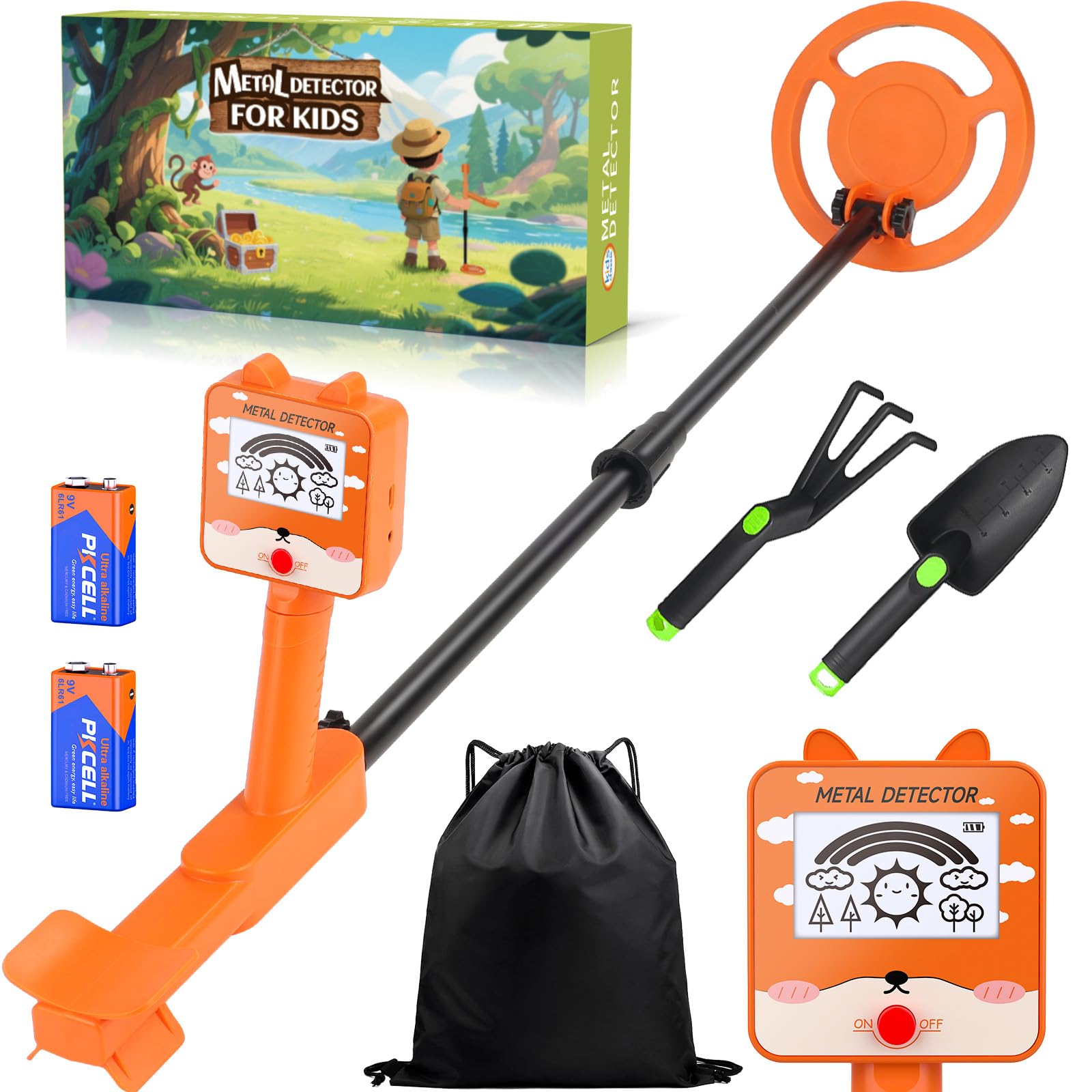 Metal Detector Kids with LCD Display & Sound Indication, Lightweight Kids Metal Detector with Waterproof Search Coil and Adjustable Stem with Shovel Rake Backpack for Boys Girls Treasure Seeking Gift