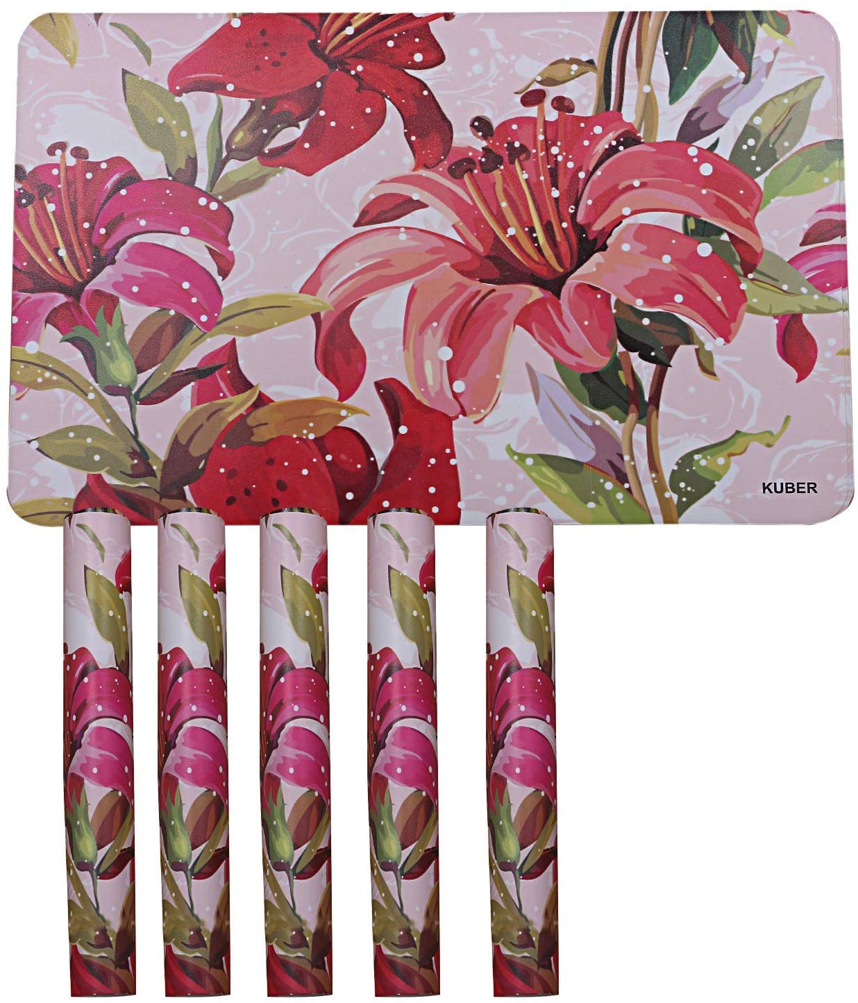 Kuber Industries Flower Design PVC 6 Pieces Dining Table Placemat Set (Pink), CTKTC13698