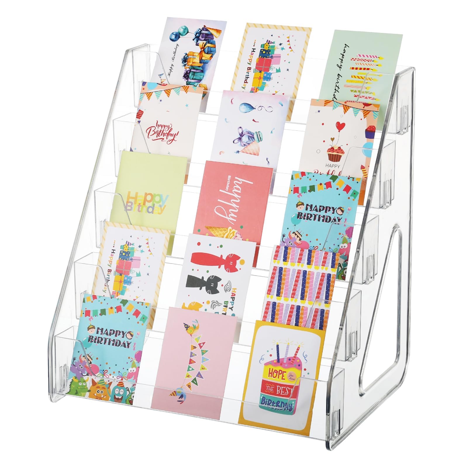YEXEXINM Greeting Card Display Stand, 5 Tier Heighten Acrylic Card Display Rack Clear Storage Sticker Organizer Bookmarks Stamp Postcard Mail Greeting Card Holder Multipurpose Merchandiser