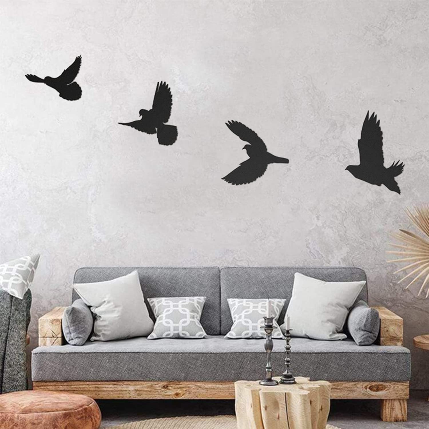 Decorazione da parete con uccellini in ferro, 4 decorazioni moderne semplici da appendere in metallo, per interni e esterni