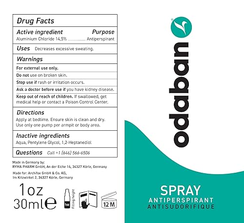 Miniatura 10 de Desodorante antitranspirante odaban, fuerza clínica y protección, desodorante para hombres y mujeres para sudoración escisiva, sin fragancia, 1 oz