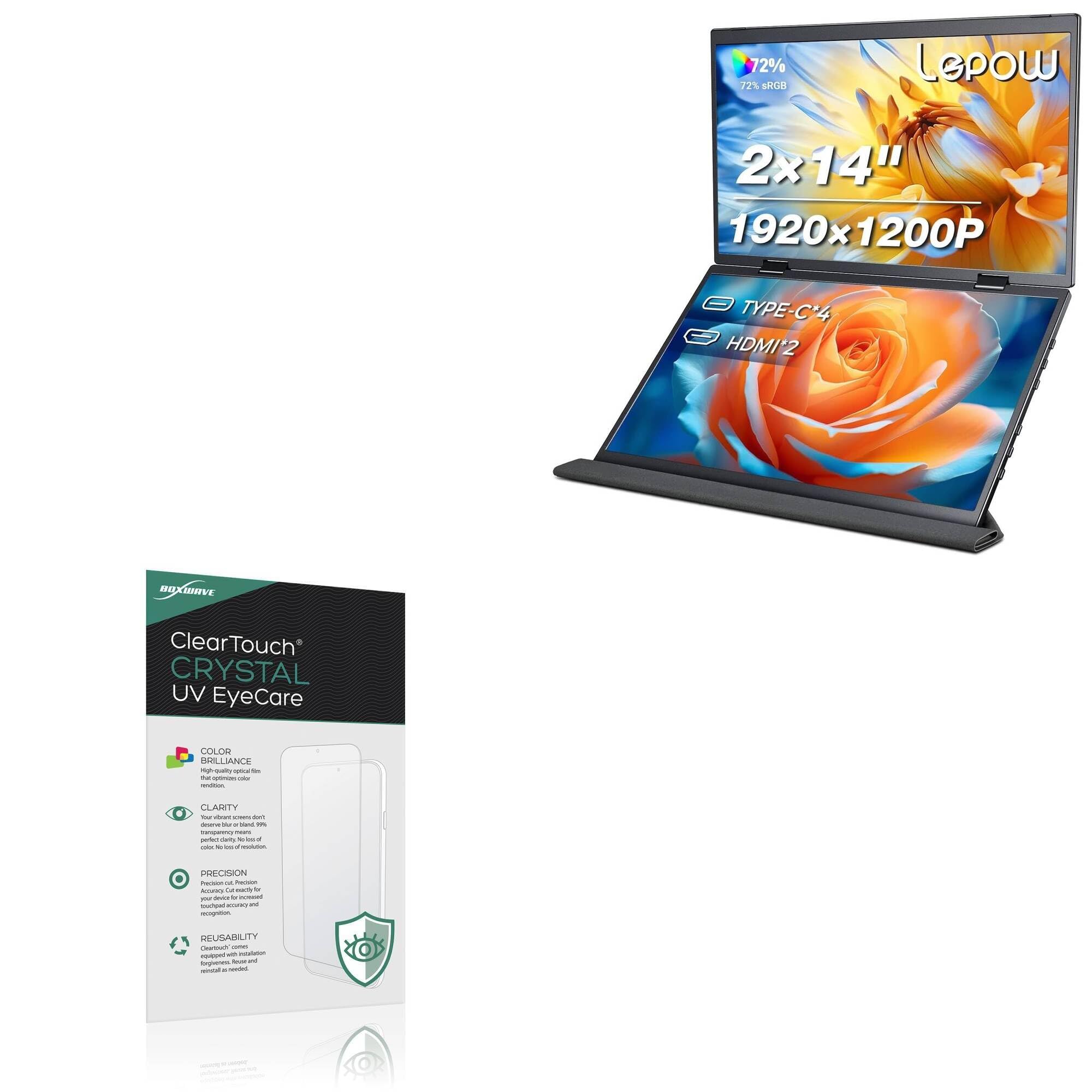 BoxWave Screen Protector Compatible With Lepow D14s Portable Dual View Monitor (14 in) - ClearTouch Crystal Anti-UV EyeCare (2-Pack), Filters out Harmful Blue Light Reduce Fatigue