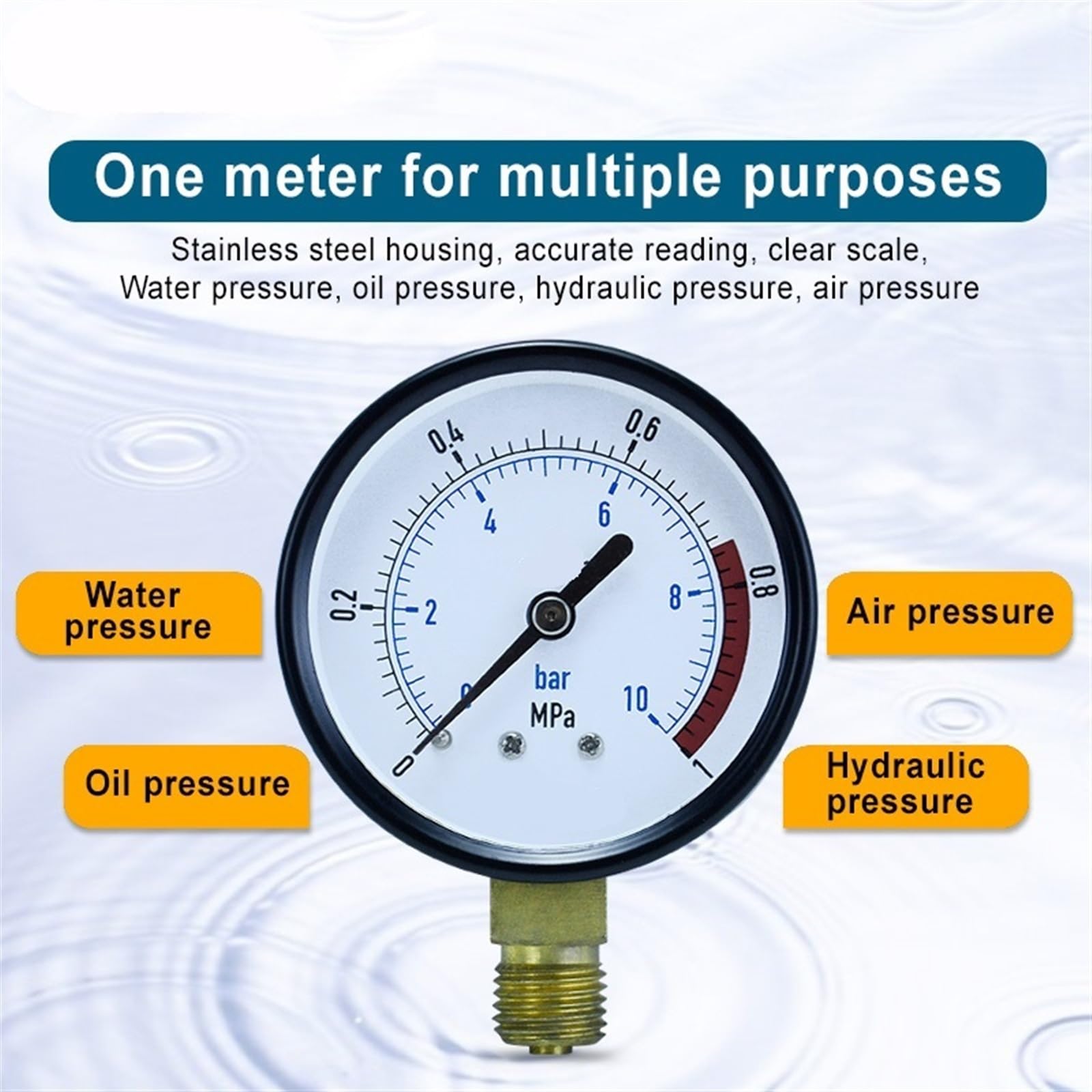 0–60 MPa Manometer für Hydraulik, Wasser, Öl, Luft, radial, axial, Durchmesser 60 mm, Gewinde G1/4 Manometer (Farbe: One Fourth-Radial, Größe: 0–6 MPa)