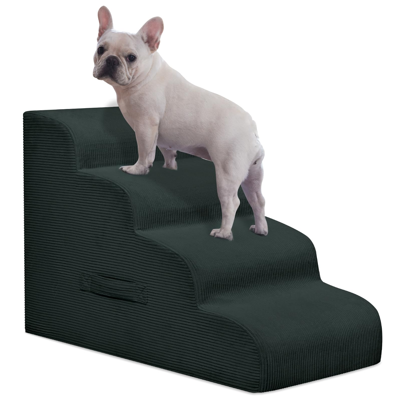 Dog Stairs Steps for High Bed, 4 Steps Pet Steps for Small Dogs Non-Slip Removable Washable Cover Ramp for Indoor Outdoor Car Couch Sofa, Dark Gray