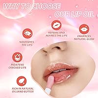 Vista 6 de LANGMANNI Aceite de labios, bálsamo labial brillo no pegajoso, cuidado labial, aceite labial con sabor a fruta para labios secos hidratantes