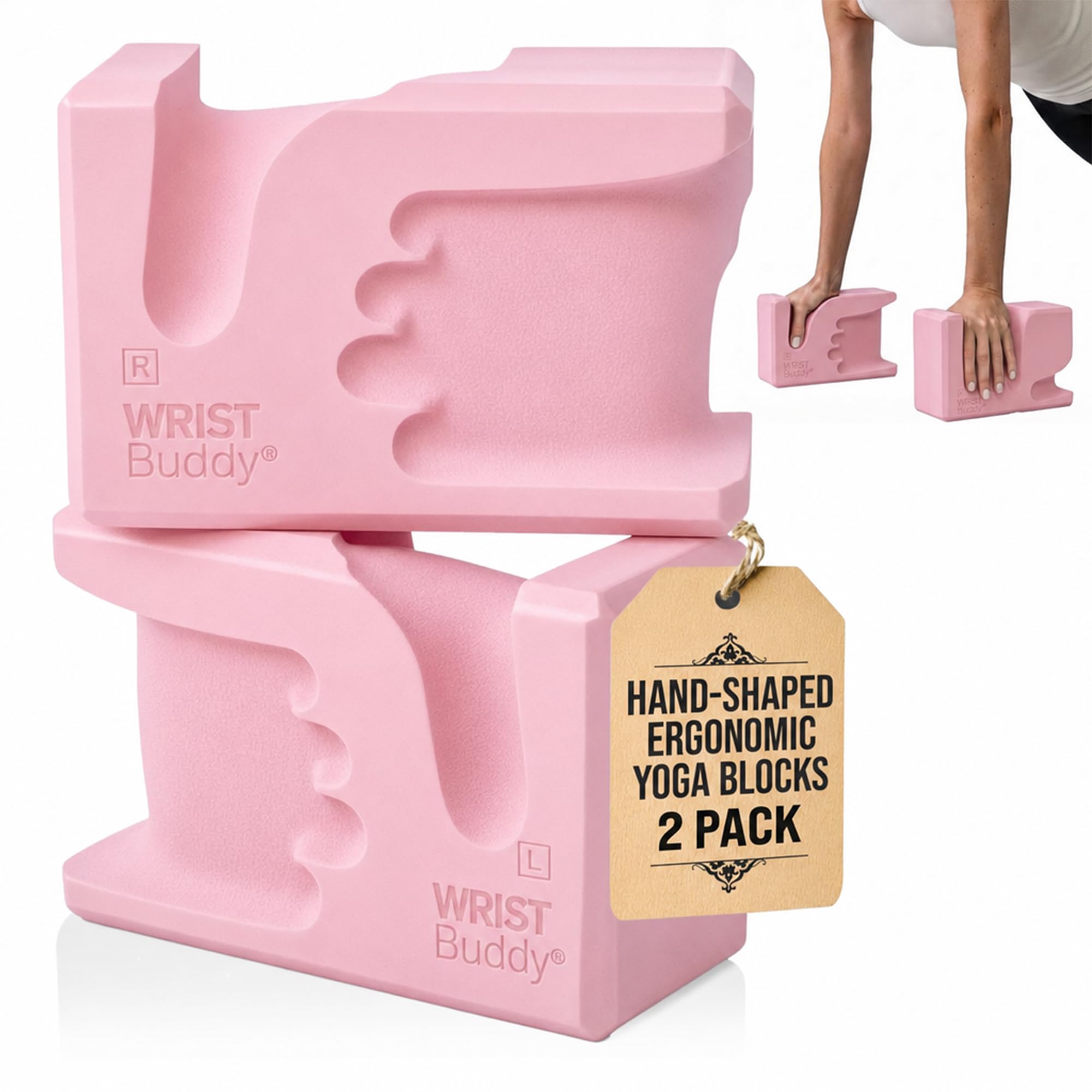 WRISTBuddy® Yoga Blocks 2 Pack, High Density Non-Slip, Hand-Shaped Design