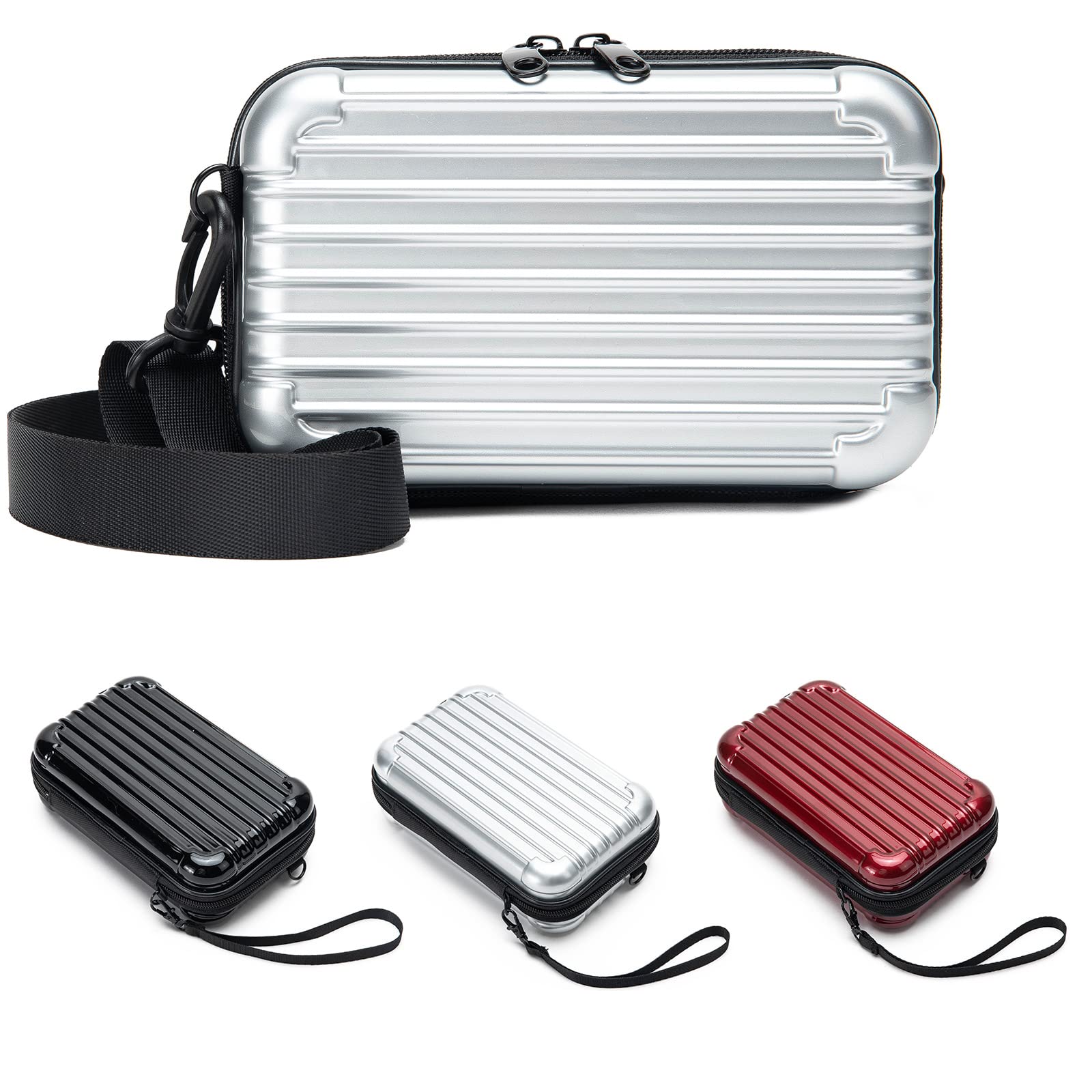 N/W Hard Shell Cosmetics Case, Bag for Toiletry, Water resistant Crash Proof, Hard Shell Mini Crossbody Bag, Mini Wrist Bag Purse, Ladies Party Bag (Silver)