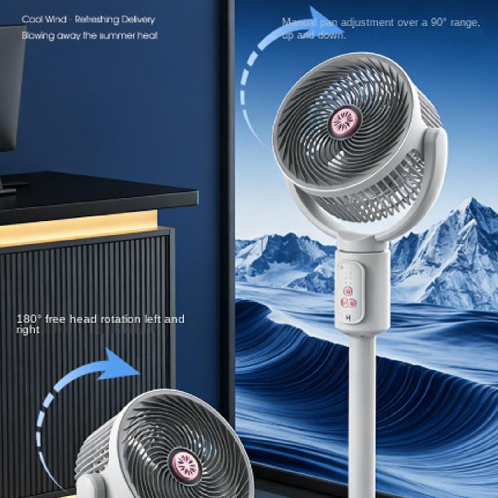 Ventilatore A Piantana Oscillante Oscillante A 180° 5 Velocità Ricaricabile | Ventilatore Circolazione Aria Per Cucina Ufficio Domestico Dormitorio Lavoro Studio Sonno Campeggio
