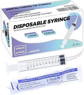 10 Pack 12ml/cc Plastic Syringe Dental Syringes Tools Curved Tip Individually Sealed with Measurement for Oral Wisdom Teeth Irrigation, Measuring Liquids, Feeding Pets, Lab, Oil or Glue Applicator