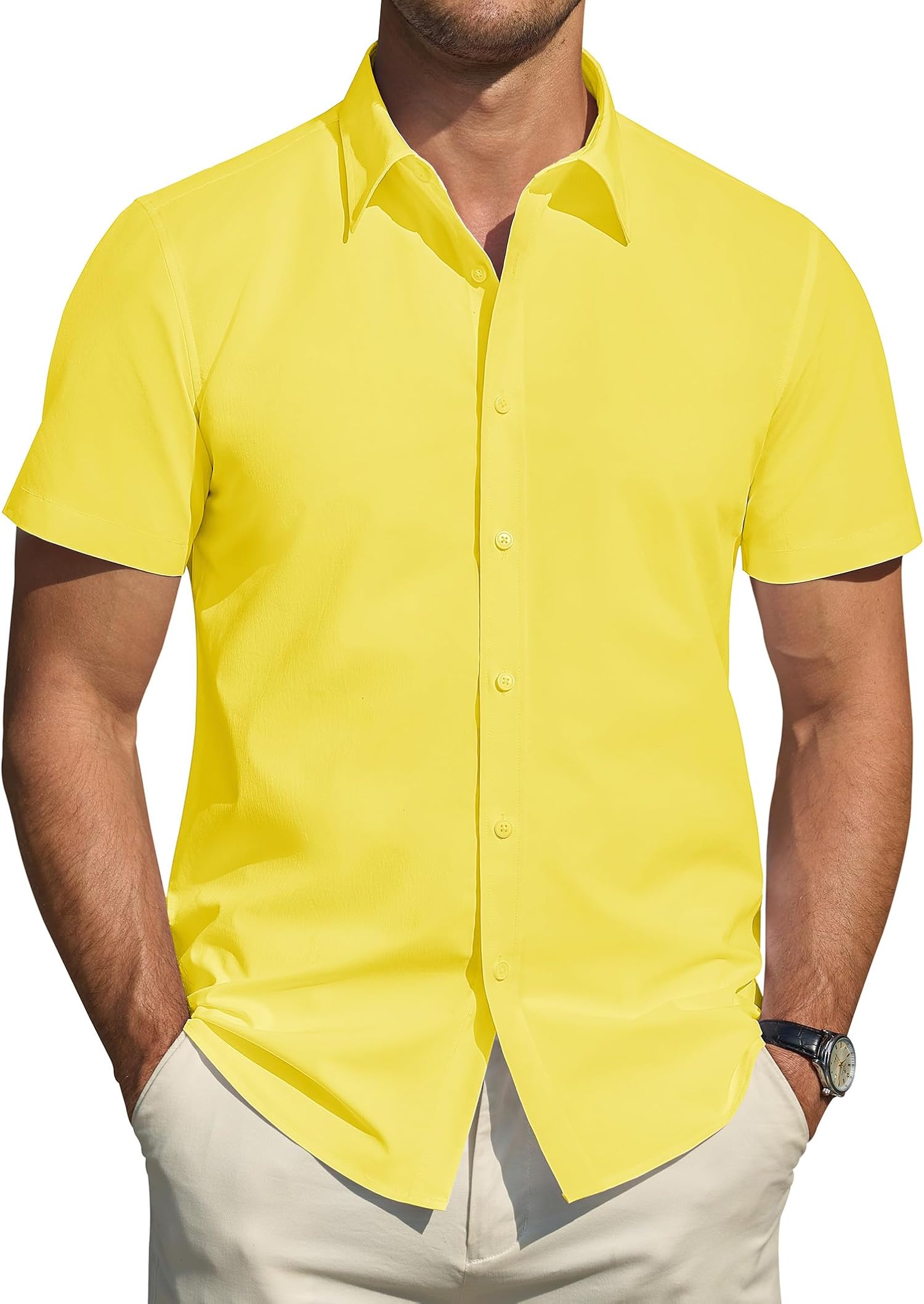 J.VER Men's Short Sleeve Dress Shirts Stretch Stain Shield Casual Button Down Shirts Solid Formal Shirt