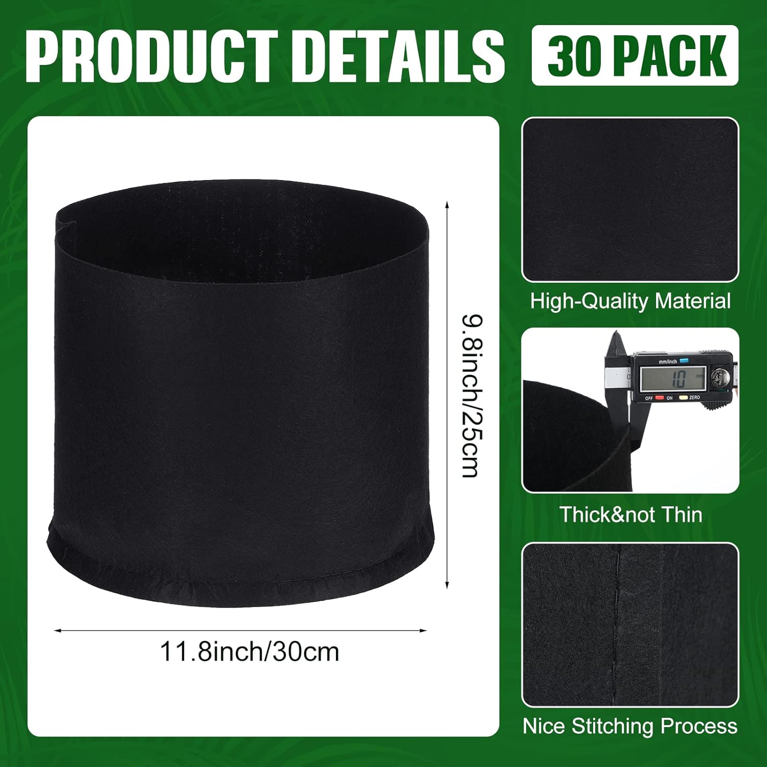 Zubebe 30 Pcs Plant Grow Bags Bulk Garden Aeration Growing Bags Heavy Duty Thickened Nonwoven Fabric Plant Pots Black Planting Container for Potato Tomato Vegetables Flower Fruit(5 Gallon)