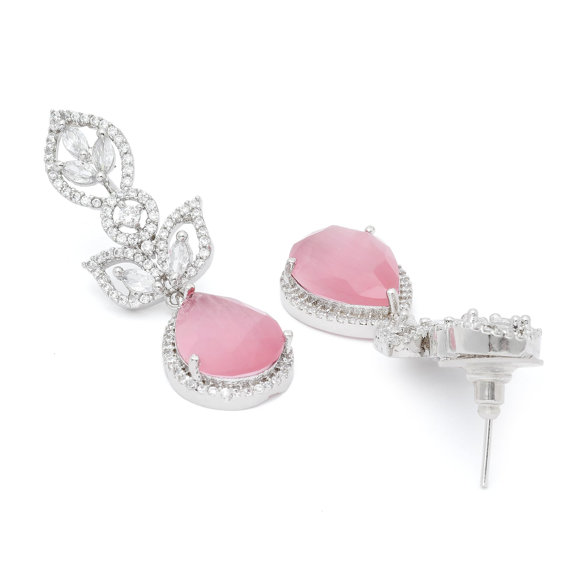 Rhodium-Plated American Diamond Drop Earrings