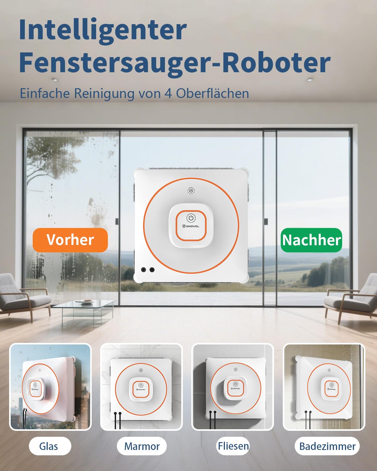 Fensterroboter mit Netzkabel, 8000Pa Saugkraft für Vertikale Glas | 4 Reinigungsmodi&Fernbedienung.Dauerbetrieb mit Netzkabel ohne Akku.Nur für Fenster,Spiegel&Fliesen,keine Über-Kopf-Reinigung