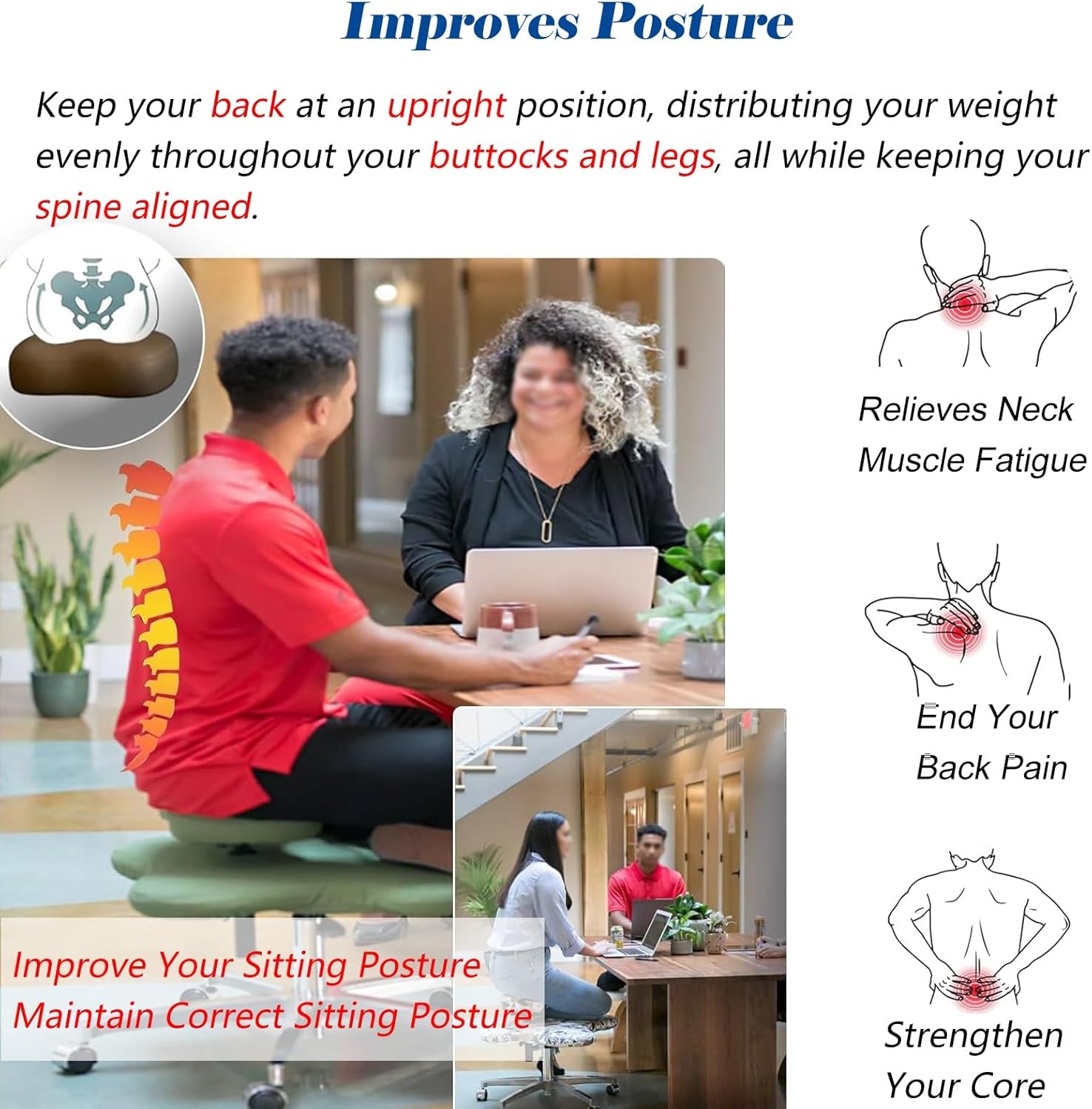 Office Chair Cross Legged Chair，Double-Deck Kneeling Chair Height Adjustable for People with Low Back Pain, Cross-Legged Chair with Wheels, Meditation Chair for Home/School/Office(White)