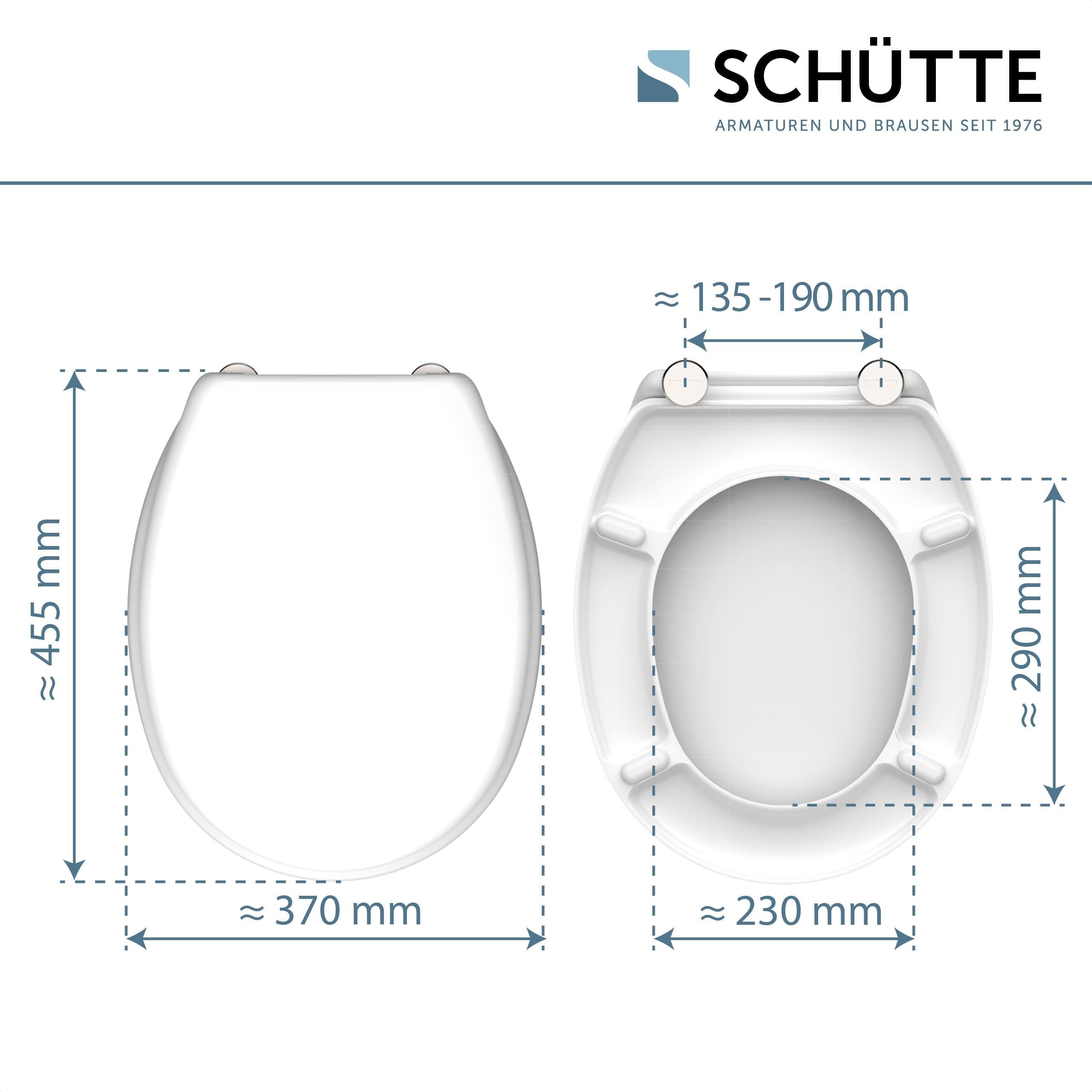SCHÜTTE Deska sedesowa wolnoopadająca, deska sedesowa z metalowymi zawiasami, odporna na zarysowania duroplast, obciążenie do 150 kg, rozmiar uniwersalny, kolor biały