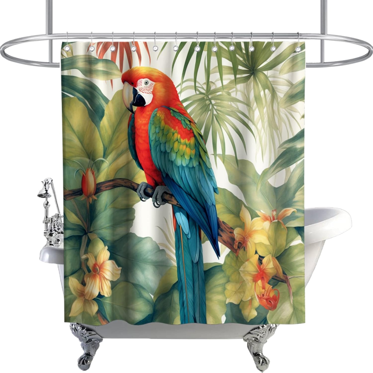 Macaw Bird in The Tropical Forest Flowers Big Leaves Plants