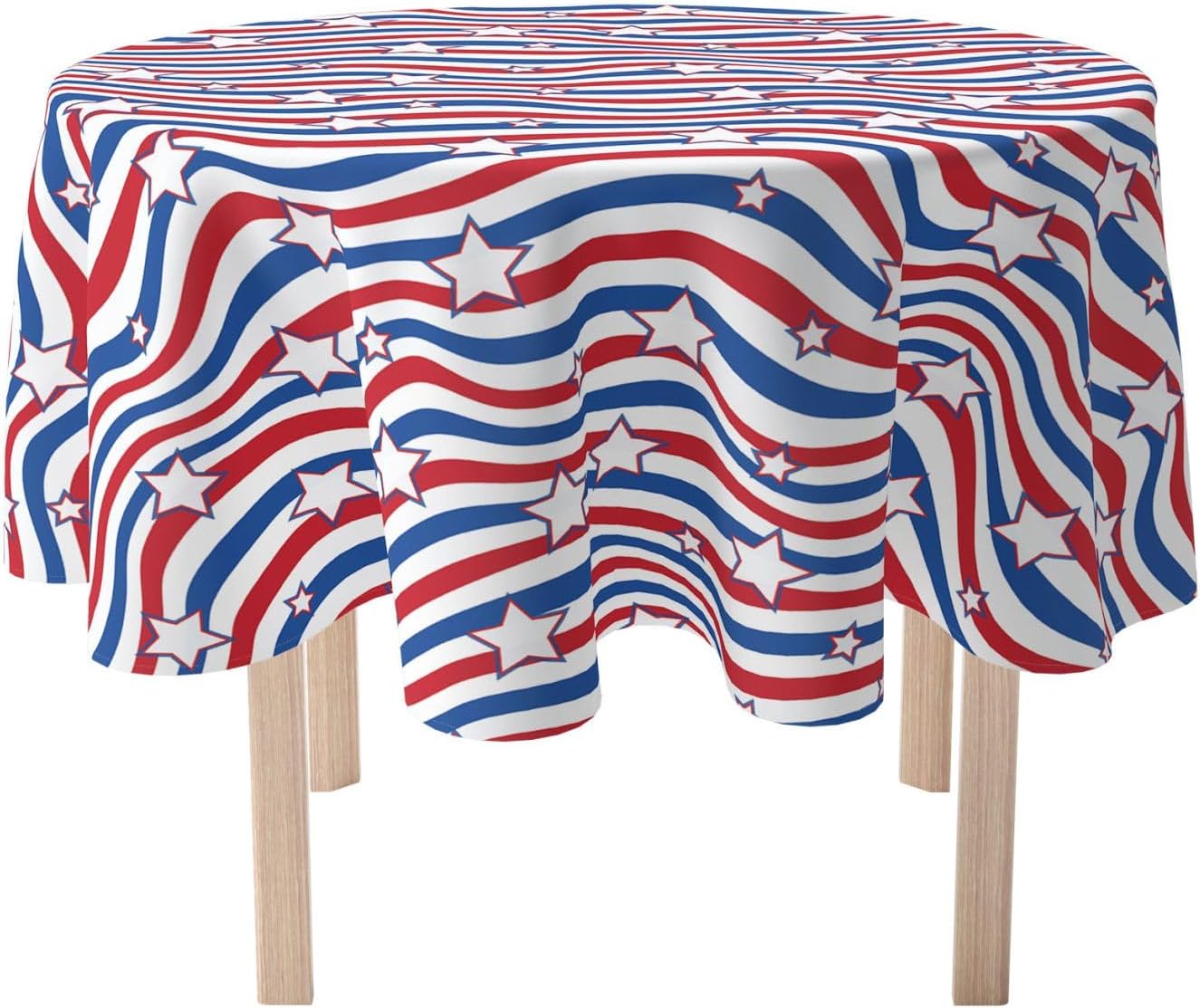 Fabric Textile Products | American Stars and Stripes Tablecloth | 4th of July Round Tablecloth | 90" Round | Machine Washable and Stain-Resistant for Easy Care | Made in The USA