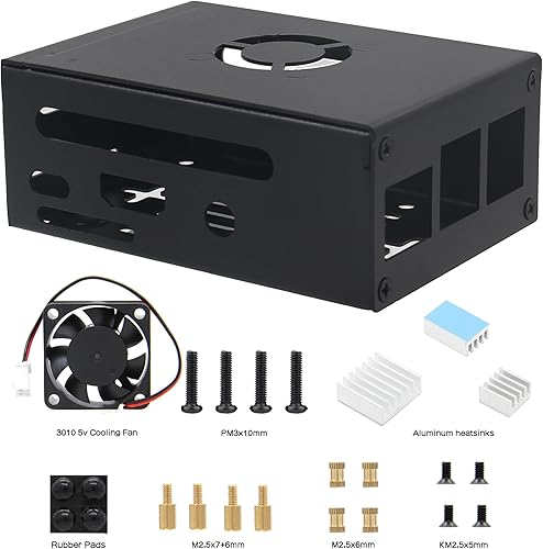 Miniatura 8 de Funda naranja Pi 3B (N510), carcasa de metal con ventilador de refrigeración de 5 V 3010 y 3 disipadores de calor de aluminio para Orange Pi 3B 2 GB