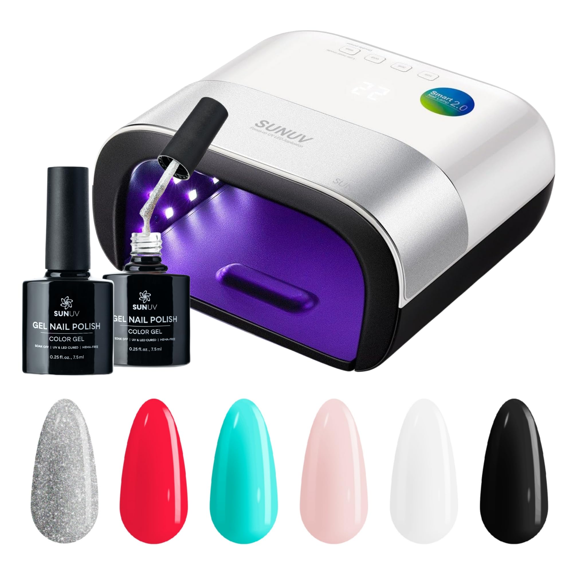 SUNUV SUN3 Professional UV Light for Nails, Hema-Free Gel Nail Polish Kit, 6 Colors Gel Polish Set