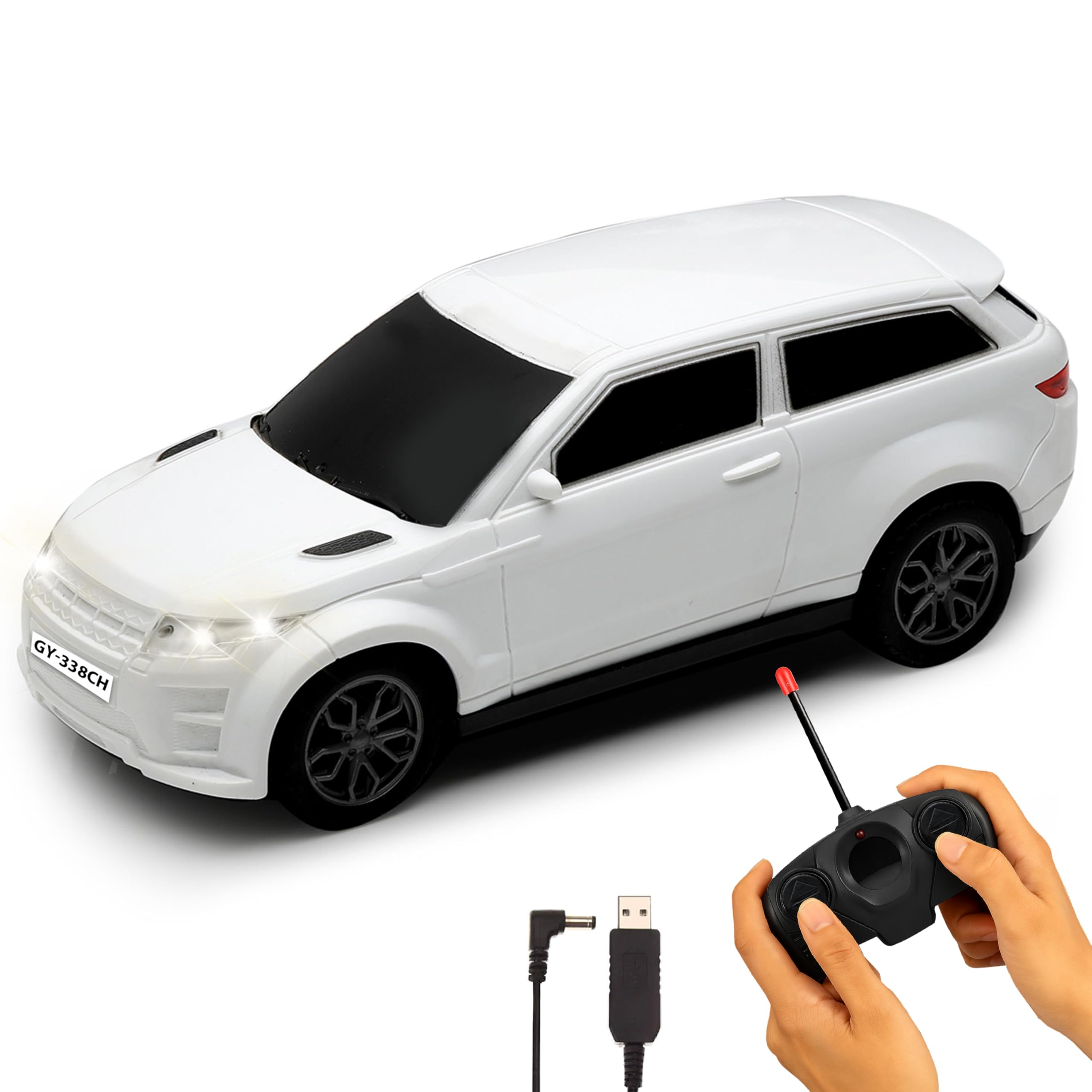 Gooyo GY-338CH Rechargeable Remote Control Car Toy | White Color, Power Source: Lithium Rechargeable Battery for Car (Included) & 2xAA Battery for Remote Controller (Not Included)