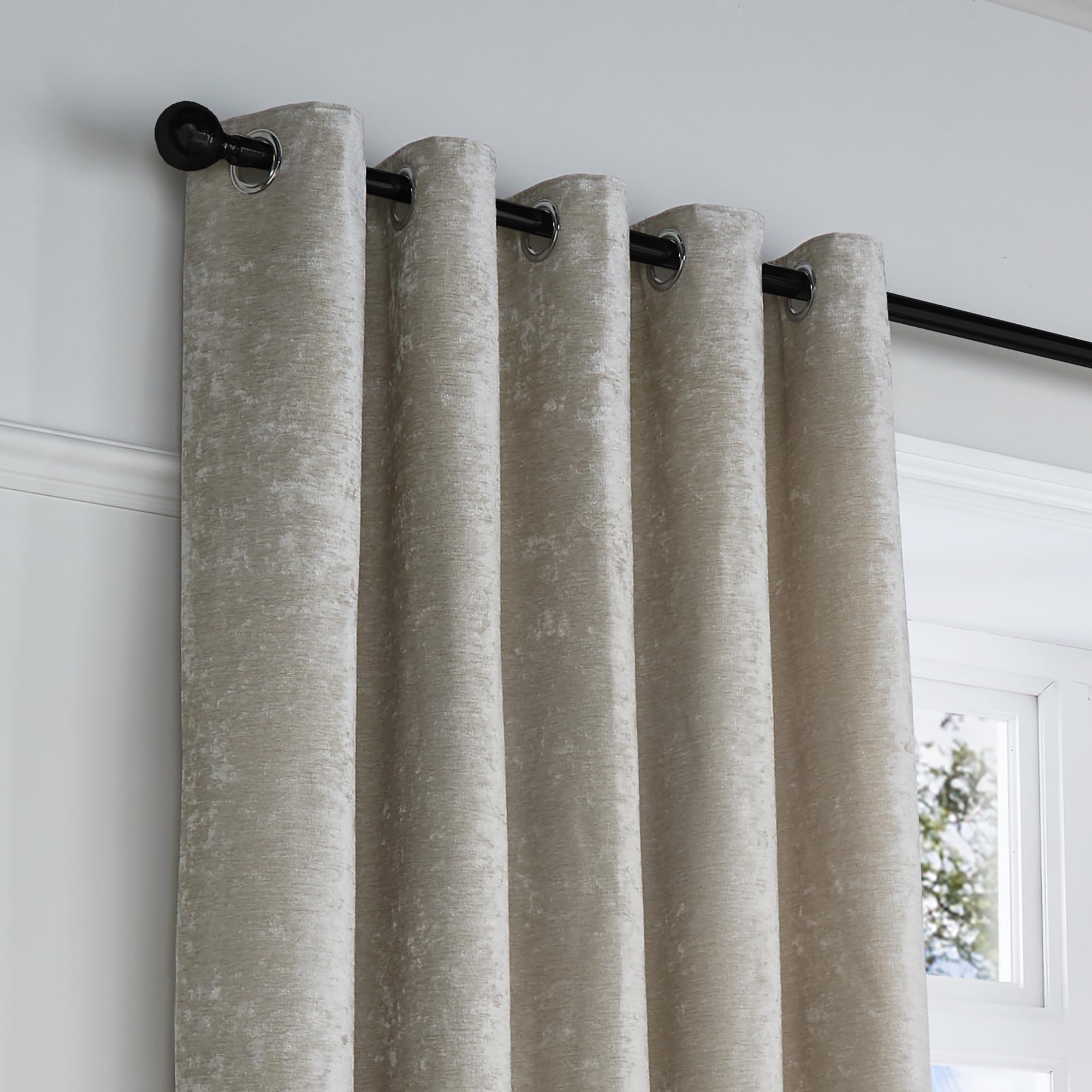 Curtina, Cream Woven Curtains W66 x L54 (168 x 137cm), Ivory Eyelet Textured Chenille Curtains in Beige - Image 2