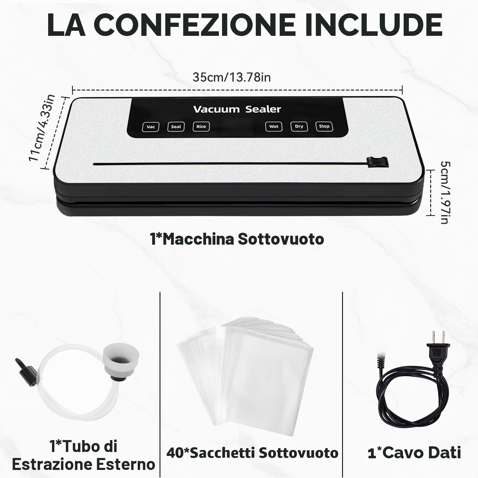 Macchina Sottovuoto Alimentare 6 In 1,Y 40 Inclusi Sacchetti Sottovuoto e Tubo Accessorio,Macchina imballatrice sottovuoto multifunzionale per Cottura Sotto Vuoto e Conservazione Alimenti