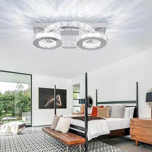 Miniatura 6 de Lámpara LED de techo de cristal de 3 anillos, lámpara de techo moderna de montaje empotrado para dormitorio, comedor, sala de estar (blanco frío)