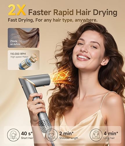 Miniatura 2 de 8 en 1, rizador de pelo y cepillo de secador de aire, 110,000 rpm, secador de pelo plegable iónico negativo de alta velocidad, secado rápido,